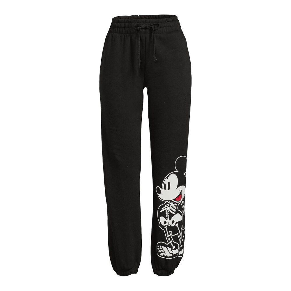 DISNEY Mickey‎ Mouse Skeleton Joggers Juniors Small (3/5) Black Sweat Pants NWT